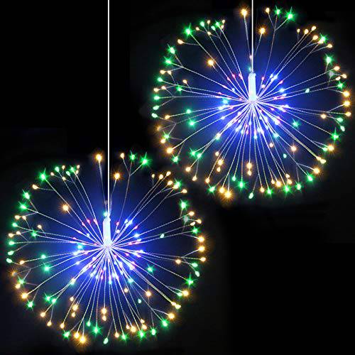 스타버스트 Firework 라이트, LED 끈,스트립,선 라이트 8 모드 밝기조절가능  리모컨, 원격, 배터리 작동 걸수있는 Fairy 라이트 198 LED, 장식용 와이어 라이트 크리스마스 (Multi-Colored)