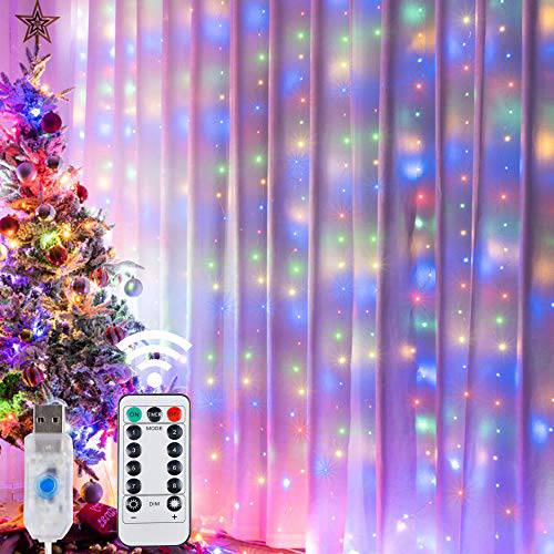 HOME LIGHTING  창문 커튼 끈,스트립,선 라이트, 300 LED 8 라이트닝 모드 Fairy 구리 라이트 리모컨, USB 전원 방수 크리스마스 침실 파티 웨딩 홈 가든 벽면 데코,장식, 다양한색