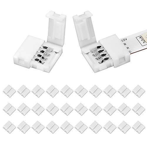 30 팩 4-Pin RGB LED 스트립 Connectors，Unwired Gapless 무납땜 LED 커넥터 SMD 5050 10mm RGB LED 스트립 라이트