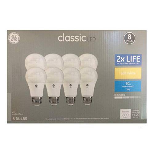 GE  클래식 플라스틱 60-Watt EQ A19 소프트 화이트 밝기조절가능 LED 라이트 전구 (8-Pack)