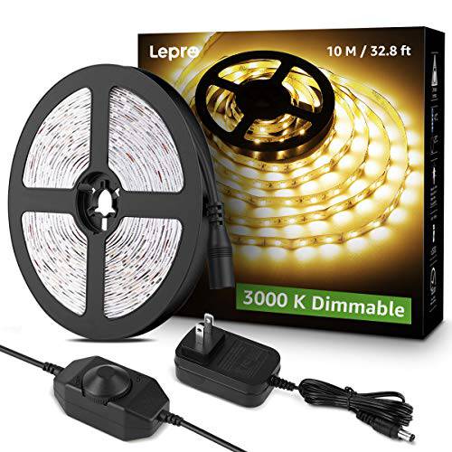 Lepro LED 스트립 라이트, 32.8Ft 밝기조절가능 화장대 라이트, 3000K 슈퍼 브라이트 LED 테이프 라이트, 600 LEDs SMD 2835, 강력 3M 접착, 적용가능한 가정용, 주방,  찬장부착형, 부착형, 침실, 따뜻한 화이트