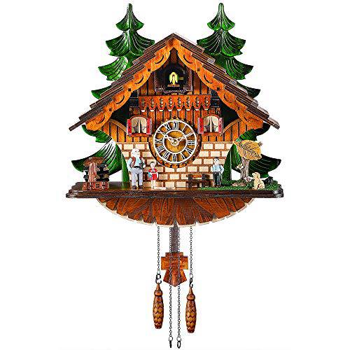 Kintrot Cuckoo 시계 전통 Chalet 블랙 Forest 집 시계 수제 나무 벽면 Pendulum 쿼츠 시계