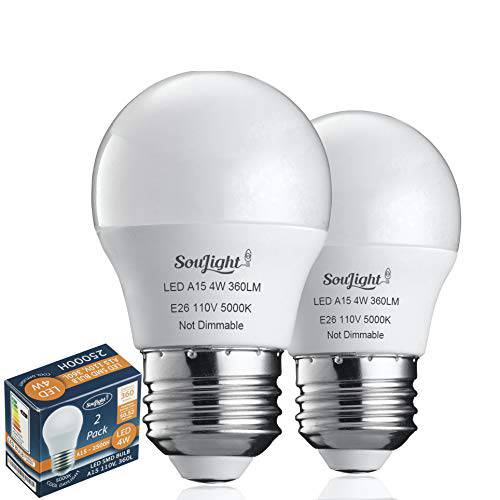 냉장고 라이트 전구 LED - SMD A15 4W 40Watt 호환 - 방수 E26 베이스 - 5000K 일광 화이트 - 360 루멘 - 에너지 절약  4W Led 기구 전구 - 교체용 전구S - 2 팩