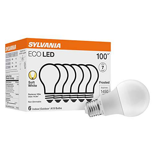Sylvania LED A19 100W 호환, Efficient 14.5W, 소프트 화이트 컬러 온도 2700K, 6 팩