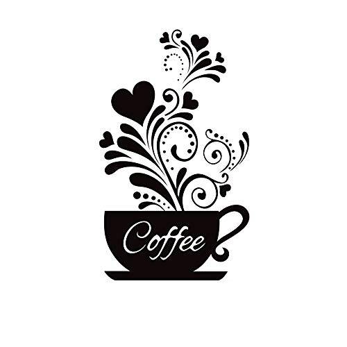 SITAKE “ 커피 컵+  플라워” 벽면 장식 스티커, 블랙 커피 장식  커피 바 and 커피 스테이션, 탈부착가능 주방 표지판 주방 데코,장식 벽면, 11.8 x 18.9 인치