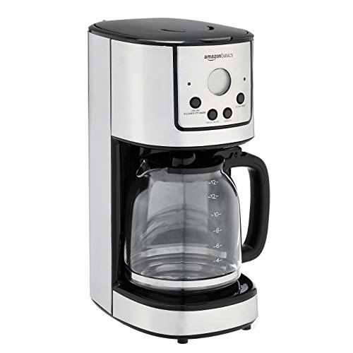 Amazon Basics 12-Cup 디지털 커피머신, 커피 캡슐 머신, 커피 메이커 리유저블,재사용 필터, 블랙 and 스테인레스 스틸