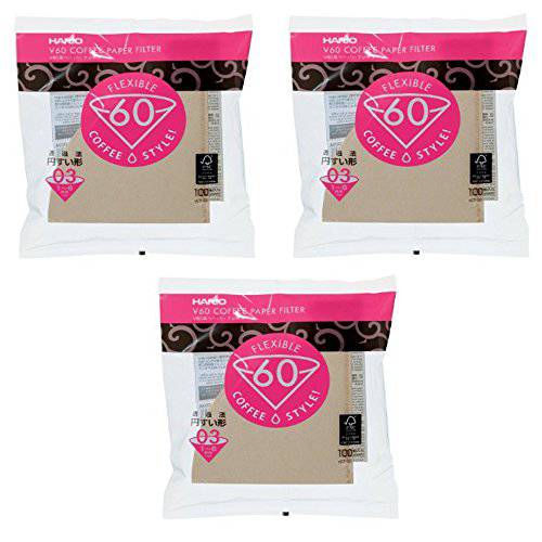 Hario 03 100-Count 커피 내츄럴 용지,종이 필터, 3-Pack 세트 (Total of 300 시트) (Japan 수입)