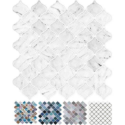 STICKGOO 10-Sheet Carrara Arabesque 타일 필&  스틱 백스플래시, 12”X12” 화이트 마블,대리석무늬 모양 Self-Adhesive 주방 백스플래시 타일 (두꺼운 디자인)