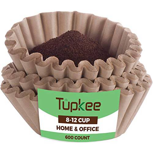 Tupkee  커피 필터 8-12 컵 - 600 Count, 바스킷 스타일, 내츄럴 브라운 표백되지않음 커피 필터, Made in the USA