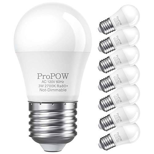 3W LED 전구 호환 25 와트 라이트 전구, ProPOW A15 LED 라이트 전구 소프트 화이트 2700K 에너지 절약 로우 와트 라이트 전구, E26 베이스 전구 가정용 Bedroom(8 팩)