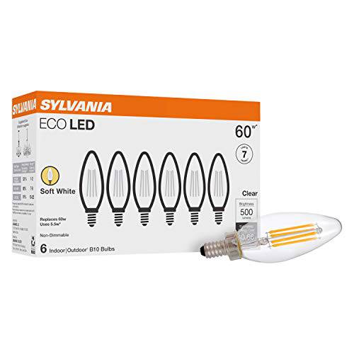 Sylvania LED B10 60W 호환, Efficient 5.5W, 소프트 화이트 컬러 온도 2700K, 6 팩
