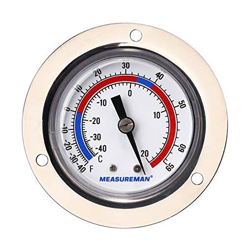 Measureman 안개 Capillary 플랜지 패널 마운트 냉각 온도계, 2 다이얼, 48 Capillary, -40-65 deg F/ -40-20 deg C, Re-Calibration Available