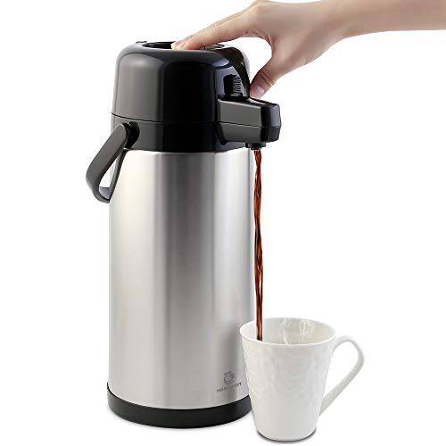 Airpot 커피 유리병 - TOMAKEIT 3L(102 oz) Airpot 음료 디스펜서 절연 스테인레스 스틸 라지 커피 열 - 펌프 액션 Airpot 핫/ 콜드 워터
