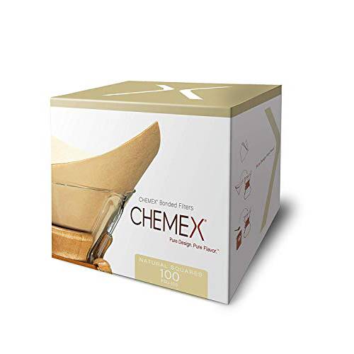 Chemex  내츄럴 커피 필터, 사각, 100ct - 익스클루시브 Packaging(100 필터 per 팩)