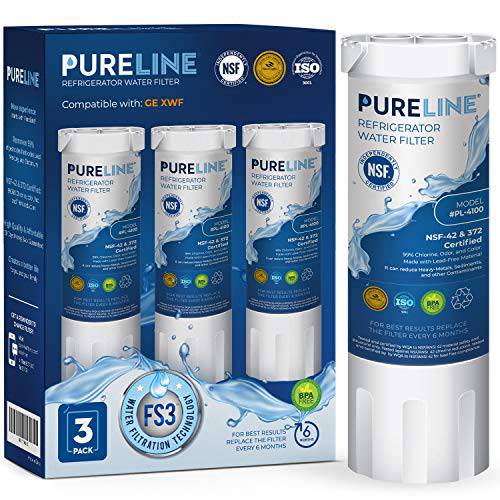 Pureline XWF 냉장고 용수필터, 물 필터, 정수 필터 교체용 GE XWF. 대체 냉장고 모델 Starting GBE21, GDE21, GDE25, GFE24, GFE26, GNE21 (3 팩)