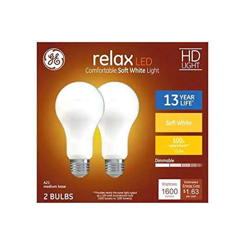 GE Relax 100-Watt EQ A21 소프트 화이트 밝기조절가능 LED 라이트 전구 (2-Pack)