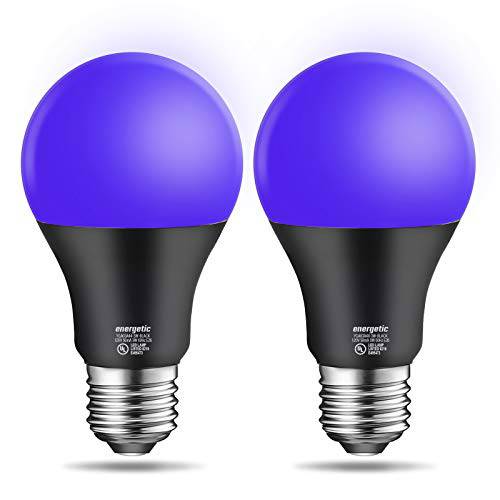 A19 블랙 라이트 전구, 3W 호환 40W, E26 베이스 Non-dimmable LED 전구 실내 사용, 파티 장식, 홈 and 홀리데이 라이트닝, UL Listed, 2 팩.