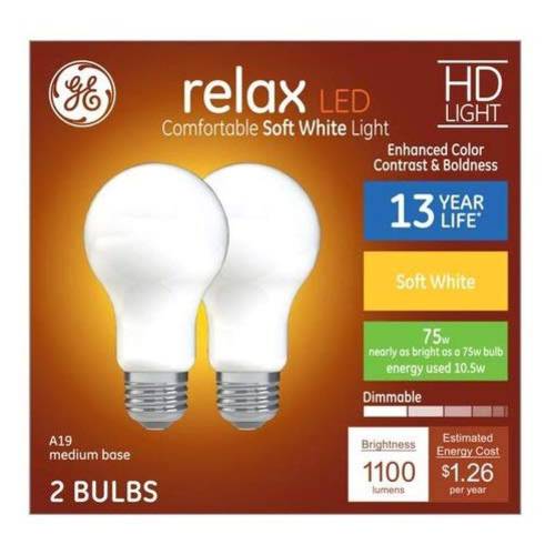 GE Relax 75-Watt EQ A19 소프트 화이트 밝기조절가능 LED 라이트 전구 (2-Pack)