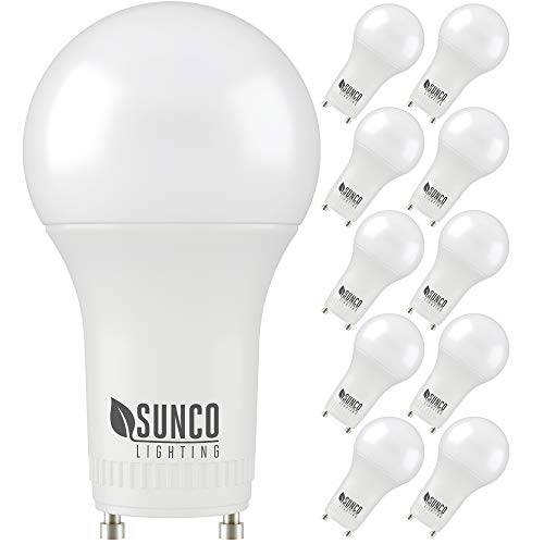 Sunco Lighting 10 팩 A19 LED 전구, 9W=60W CFL 교체용, 4000K 쿨 화이트, 800 LM, 밝기조절가능, 트위스트 and 잠금 GU24 핀 베이스, 실내 라이트 - UL