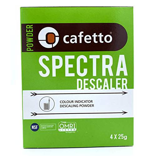 Cafetto  스펙트럼 에스프레소,커피 머신 디스케일러, 컬러 인디케이터 석회질제거,물떼제거 클리닝 파우더 사용 In 오가닉 시스템 (4 일회용, 싱글유즈 Packets)