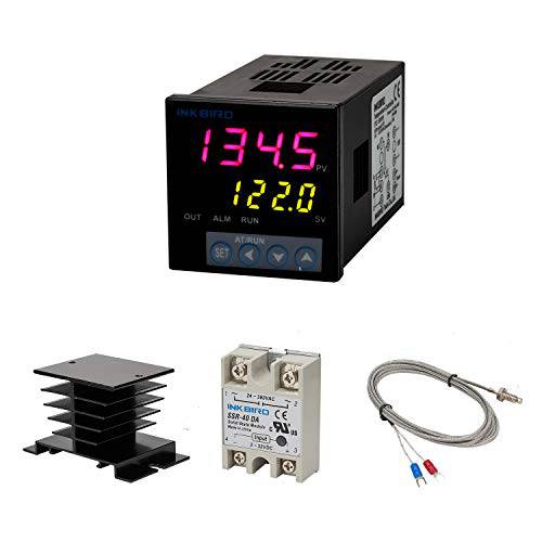 Inkibrd PID 온도 컨트롤러 세트, 포함 a 40DA 솔리드 State 릴레이 100ACV to 240ACV, K 타입 센서, and 블랙 히트싱크