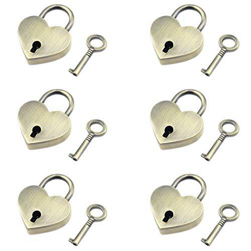 Tulead Heart 모양 자물쇠 빈티지 자물쇠 징크,아연 합금 자물쇠 미니 자물쇠 브론즈 팩 of 6 키