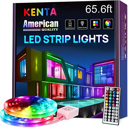 65.6ft Led 스트립 라이트, KENTA 울트라 롱 RGB 5050 컬러 체인징 Led 라이트 스트립, Led 라이트 침실, 홈, 주방, Dorm 방, 바, TV,  44 키 리모컨, DIY,