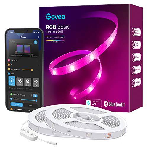 Govee RGB LED 스트립 라이트, 65.6ft 블루투스 LED 라이트 Work 어플 컨트롤, 컨트롤 박스, 브라이트 5050 Leds, 64 풍경 and 음악 동기화 라이트 침실, 방, 주방, 파티, 2 Rolls of 32.8ft