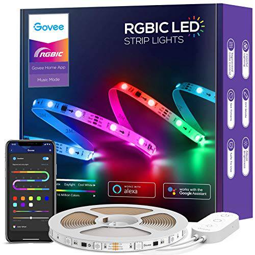 Govee RGBIC 알렉사 LED 스트립 라이트, 스마트 분할 컬러 컨트롤, 와이파이, 어플 LED 라이트 Work 알렉사 and 구글 어시스턴트, 음악 동기화, 컬러 체인징 라이트 침실, 데스크 and 주방, 16.4ft