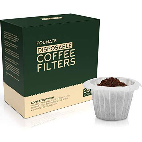 Podmate 일회용 커피 필터 300 Counts 호환가능한 Keurig 1.0& 2.0 브루어스 일회개별포장, 일회 개별포장, 리유저블,재사용 커피 팟, K-Cup 커피캡슐 브루어