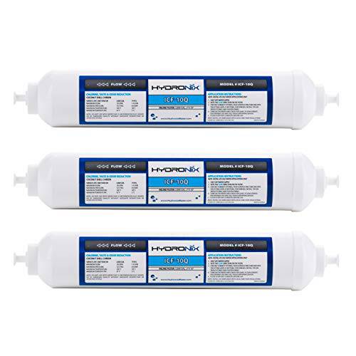 Hydronix 3 팩 ICF-10Q 인라인 리버스 삼투 포스트,  냉장고&  아이스 코코넛 GAC 용수필터, 물 필터, 정수 필터 2000 GAL, 1/ 4 QC 포트