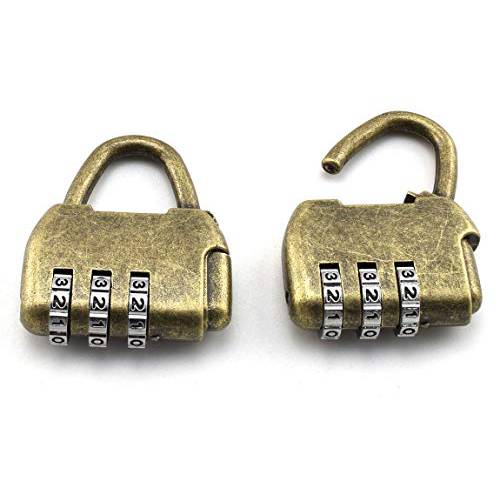SDTC Tech 2-Pack 미니 앤틱 암호 맹꽁이자물쇠,통자물쇠,자물쇠 레트로 빈티지 스타일 핸드백 쉐입 브론즈 자물쇠