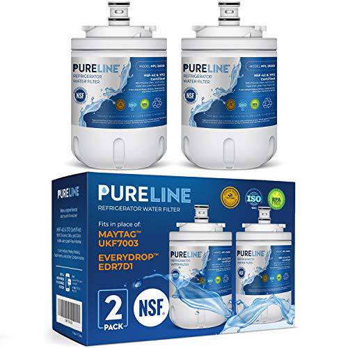 Pureline UKF7003 냉장고 용수필터, 물 필터, 정수 필터 교체용 Maytag UKF7003, UKF7002AXX, 월풀 EDR7D1, UKF7003AXX, UKF7002, 7003AXXP, UKF7001AXX, UKF6001AXX, UKF5001 (2 팩)