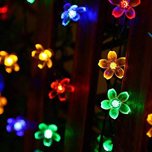 ITICdecor 아웃도어 태양광 플라워 스트링 라이트 방수 50 LED 페어리 라이트 데코,장식  크리스마스트리 가든 파티오,발코니 울타리 마당 스프링 (Multi-Colored)