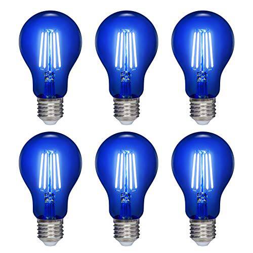 FAGUANGAO A19/ A60 4W LED 필라멘트 블루 컬러 라이트 전구, 60 와트 호환, E26 투명 밝기조절가능 블루 전구, 장식 크리스마스 파티, 바, Stage, 레스토랑, 6 Pack-Blue