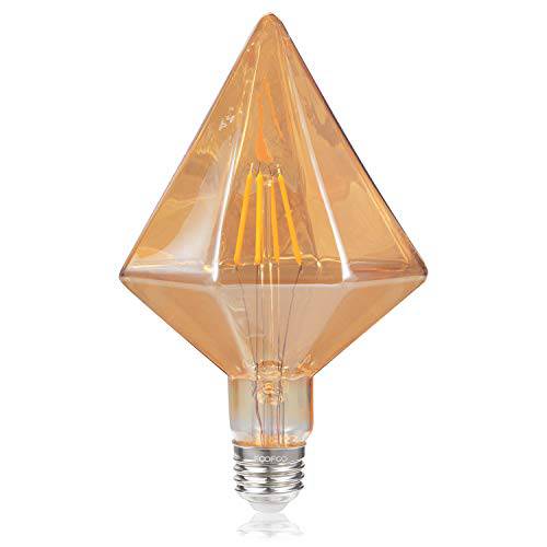 빈티지 다이아몬드 에디슨 전구 110V/ 4W 40W 백열등 호환 에너지 절약 전구 노란색 글래스 2300K 따뜻한 Yellow 밝기조절가능 적용가능한 샹들리에 벽면 램프 독서 라이트닝 (1 팩)