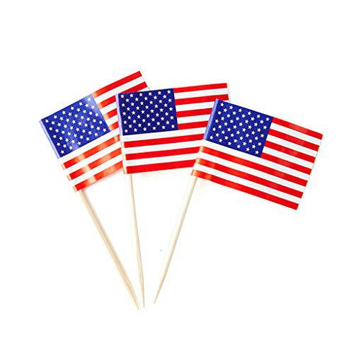 USA 깃발 아메리칸 스몰 이쑤시개 미니 스틱 플래그 데코,장식 (100 팩)