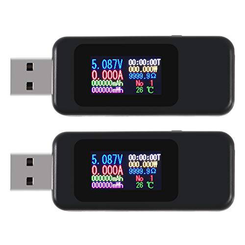 USB 테스터, AITRIP 2PACK KWS-MX18 10 in1 디지털 LCD 디스플레이 USB 테스터 전압 Current 테스터 파워 미터 타이머 전류계 USB 충전기 테스터 탐지기 전압계