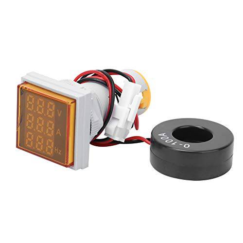 AC Current 전압 테스터 3-Digit LED 디스플레이 다기능,멀티 전압계 전류계 사각 프리퀀시 미터 멀티미터,전기,전압계,측정 패널 (Yellow)