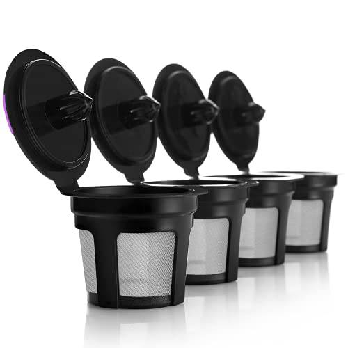 4 리유저블,재사용 K 컵 Keurig - 범용 호환 1.0& 2.0 Keurig 커피 머신 - 4 블랙 리필가능 Kcups 커피 필터 모든 Keurig 브루어스 패밀리