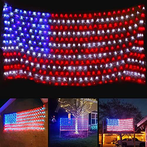 업그레이드된 슈퍼 더큰 사이즈 아메리칸 깃발 라이트, July 4th Patriotic 라이트 Ultra-Bright 420 Leds, 방수 Led 깃발 Net 라이트 of The 미국, 4th of July 장식 독립 Day Memorial D