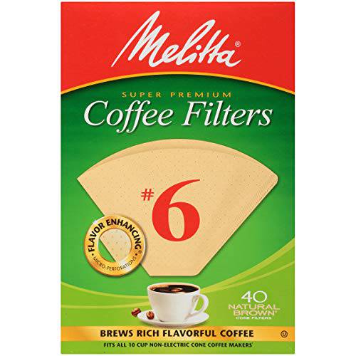 Melitta 6 콘 커피 필터, 내츄럴 브라운, 40 Count