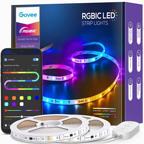 Govee 65.6ft RGBIC LED 스트립 라이트, 컬러 체인징 LED 라이트, 어플 컨트롤 via 블루투스, 분할 컨트롤, 다양한 신 모드&  강화 음악 모드 침실, 방, 주방, 파티 (2 X 32.8ft)