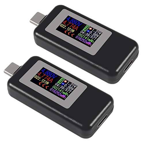 AITRIP 2PACK KWS-1902C Type-C USB 테스터 USB 파워 미터, USB C 전압 테스터 멀티미터,전기,전압계,측정 0-5A 4-30V Current 미터 테스터, USB-C 충전기 테스터, 컬러 디스플레이 타입 C 전압계 전류계
