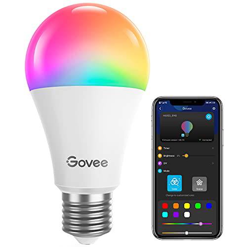 Govee 스마트 라이트 전구, 밝기조절가능 RGBWW 9W LED 컬러 체인징 전구 60W 호환, Work  알렉사&  구글 어시스턴트, No 허브 필수, A19 장식용 라이트닝 전구 침실 거실