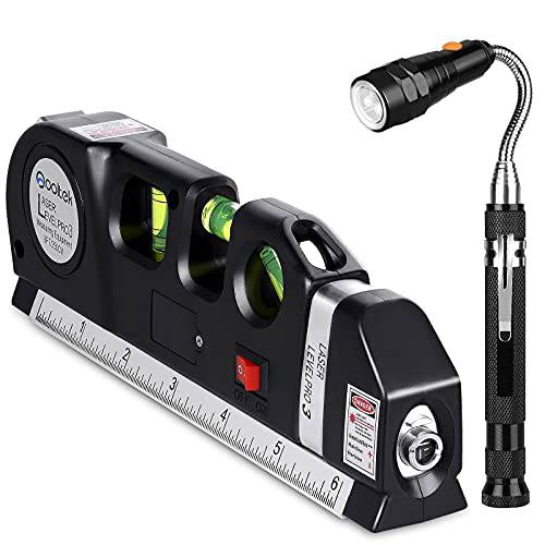 Qooltek 다용도 레이저 레벨 레이저 라인 8 feet 치수, 측정 테이프 LED 자석 Pick-up 툴