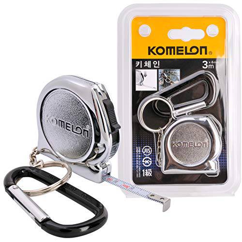 KOMELON KMC-74K 프로 간편 크롬 케이스 테이프 치수, 측정 3m x 6mm 매트릭 자 키링, 열쇠고리, 키체인 Key-Ring 카라비너 클립 악세사리