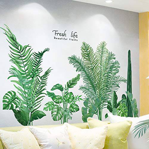 그린 열대 Leaves 벽면 데칼, 자연 팜 트리 리프 식물 벽면 스티커 Cactus DIY 아트 벽화, Fresh Leaves 벽면 장식 침실 거실 교실 진력 홈 장식