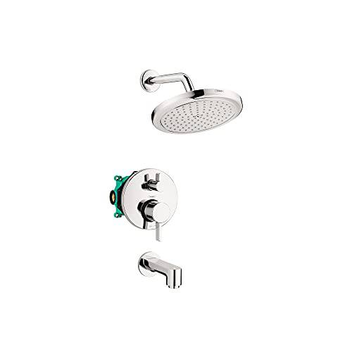 hansgrohe Croma Complete 샤워 and 욕조 시스템 샤워 세트 모던 1-Spray 간편 컨트롤 in 크롬, 거친 and 샤워 밸브 포함 2 GPM, 04908000