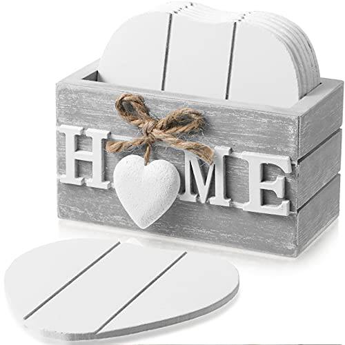 6 피스 나무 Love Heart 컵받침 in 그레이 스토리지 박스 소박한 홈 장식 음료 코스터 테이블탑 프로텍트 컵 나무 테이블, 4 인치 (홈)